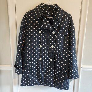 Chaps Womens Petite Large Jacket Size Collared Polka Dot Trench Black White